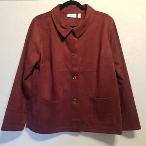 D&Co L Top Jacket Faux Suede Button Front Pockets Burgundy Shacket Transitional